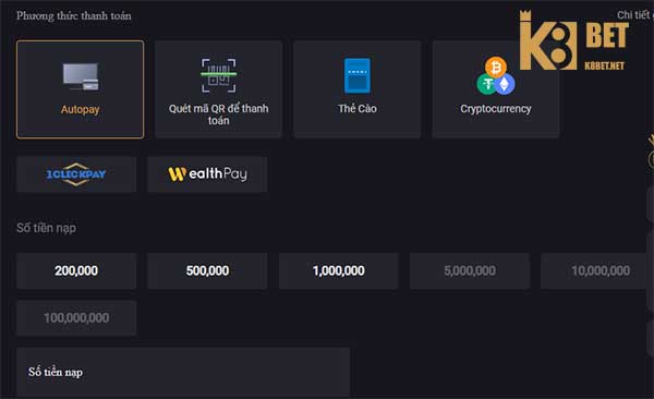 nạp tiền qua auto pay
